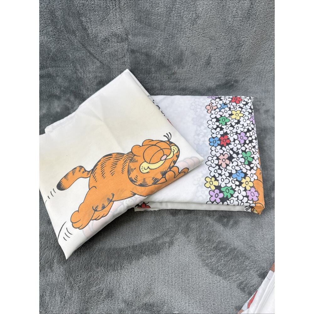 Vtg Sheet Lot Garfield Twin JP Stevens Jim Davis Pillowcase + Teddy Bear Cutter